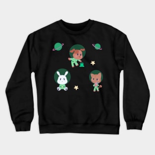 Baby Astronaut Animals in Green Space Suits Crewneck Sweatshirt